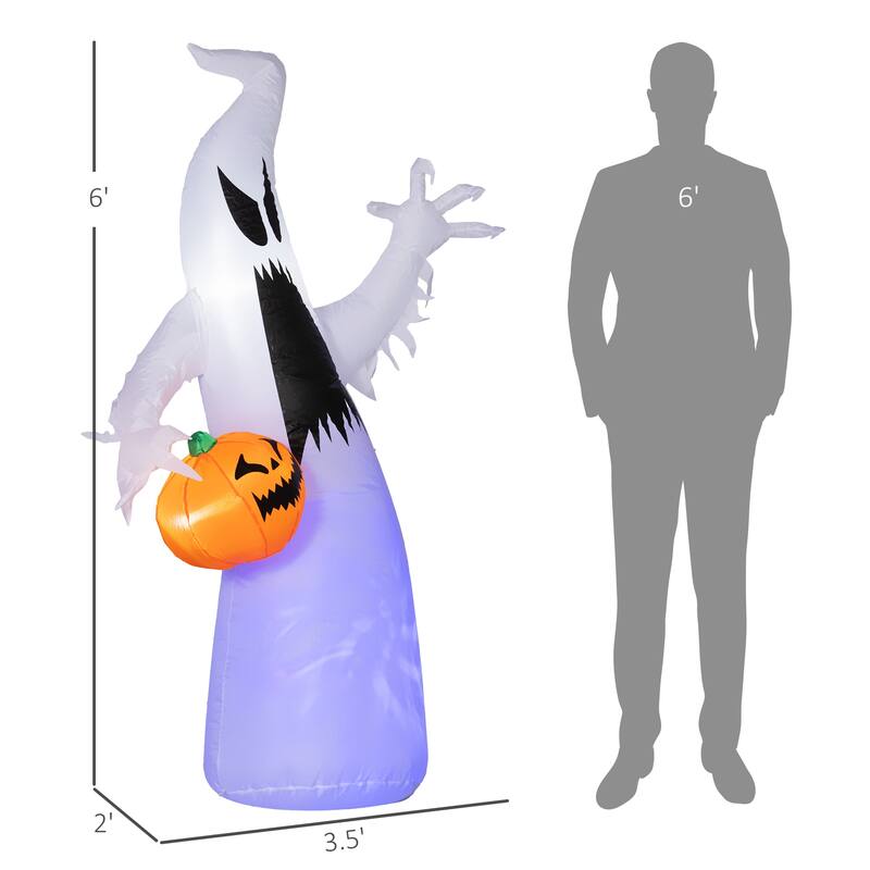 6 ft Inflatable Halloween Ghost Decoration Holding Pumpkin with LED Lights Waterproof Polyester for Indoor and Outdoor Use