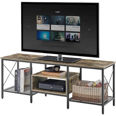 Industrial Farmhouse Metal Wood TV Stand with Storage Shelves - 55.11” Long x 15.74” Wide x 20.47” Tall
