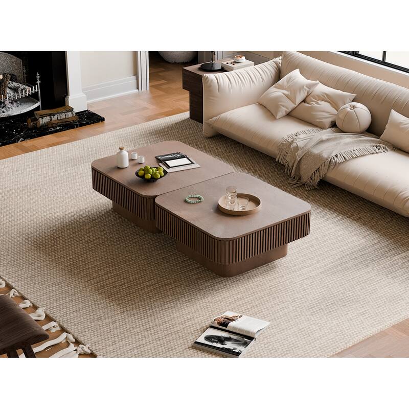 31.5" Square Coffee Table with Storage, Modern Solid Wood Veneer Accent Table