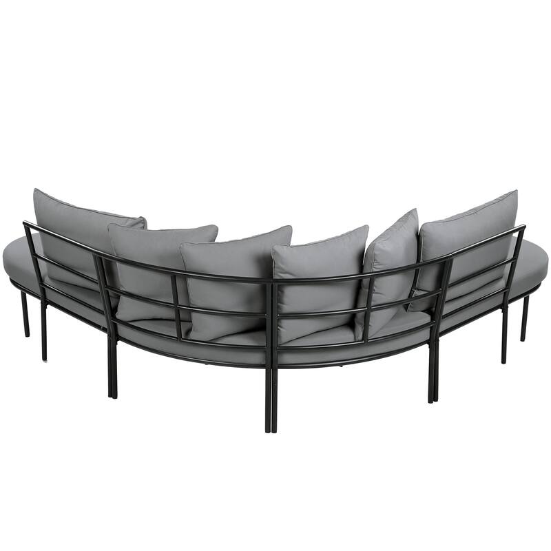 Half-Moon Curved Iron Frame Patio Sofa Set with Coffee Table For 6