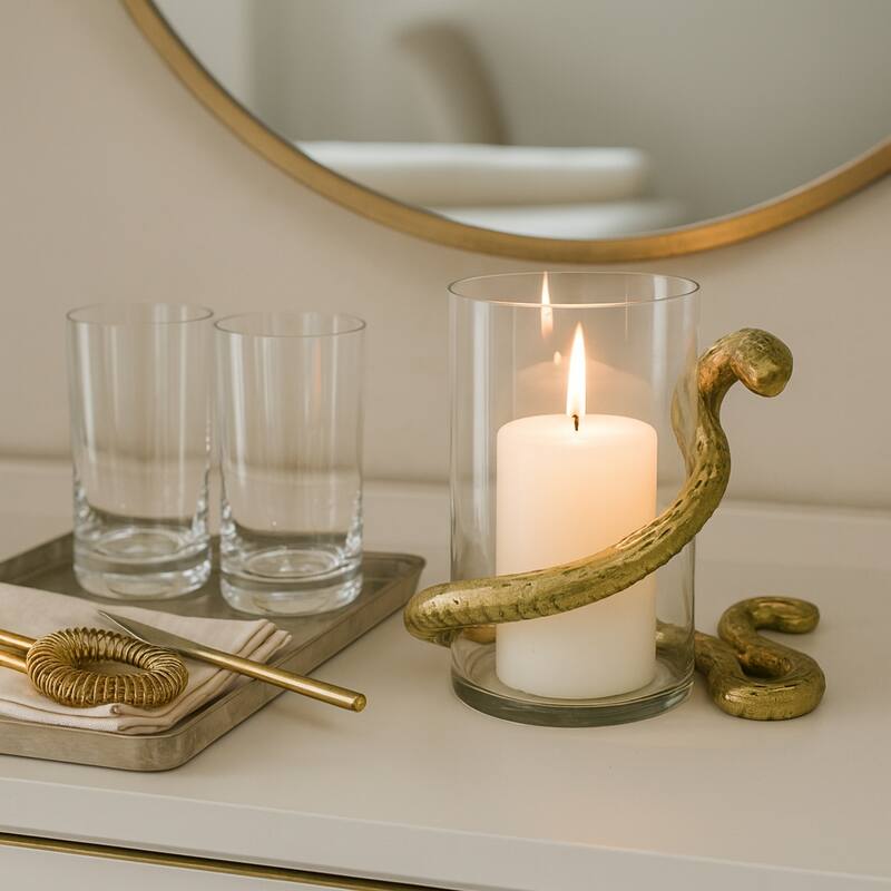 Modern Metal Snakaround Pillar Candle Holder for Home Decor - Gold - 9.0"