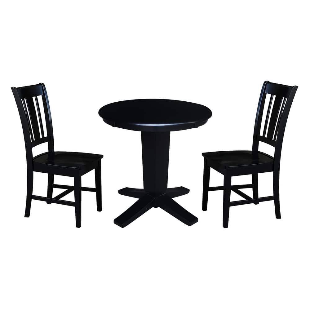 30 in Solid Wood Round Top Pedestal Dining Table with 2 Dining Chairs