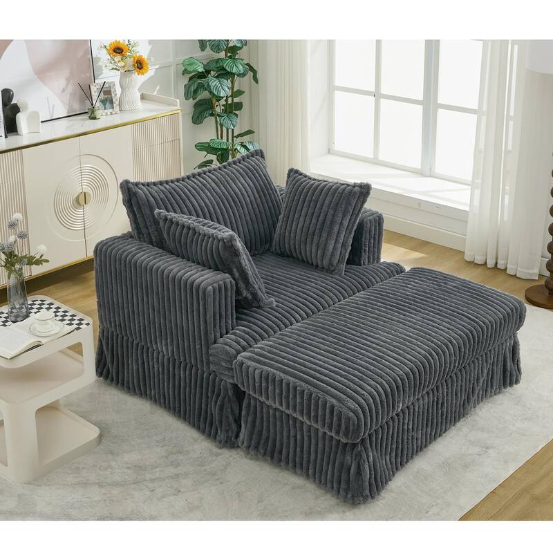 47.7'' Corduroy Deep Seat Upholstered Daybed with Movable Ottoman - Dark Gray