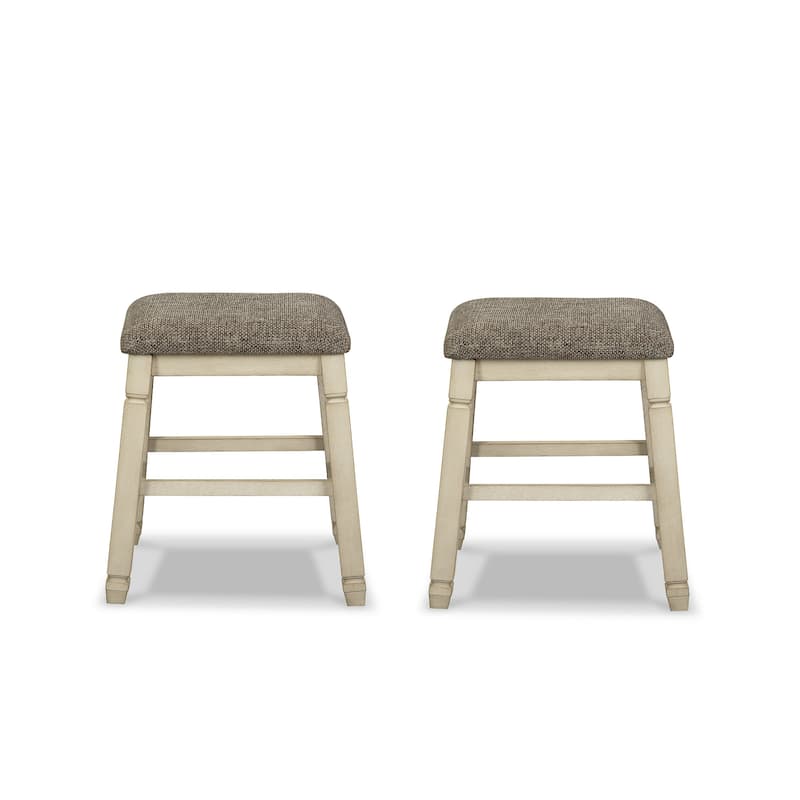 Signature Design by Ashley Willow Cottage Antique White Upholstered Stool (Set of 2)