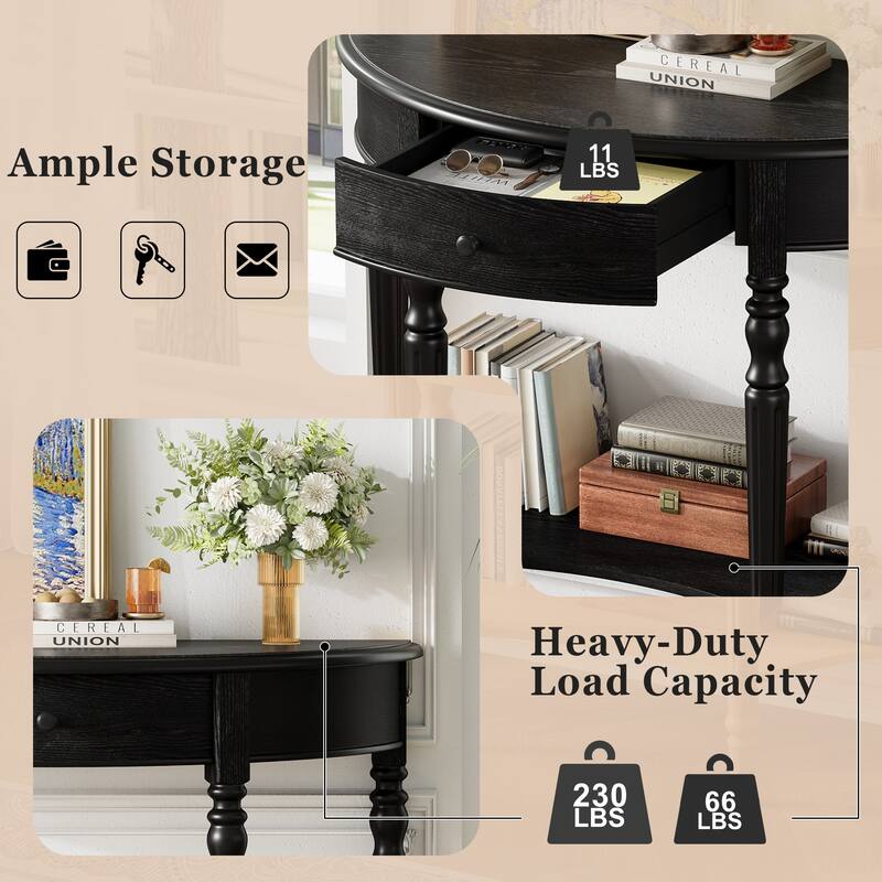 Half-Moon Farmhouse Console Table with Drawer & Shelf by Harper&Bright Designs