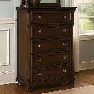 Fray 58 Inch 5 Drawer Classic Tall Dresser Chest, Brown Wood, Bun Feet ...