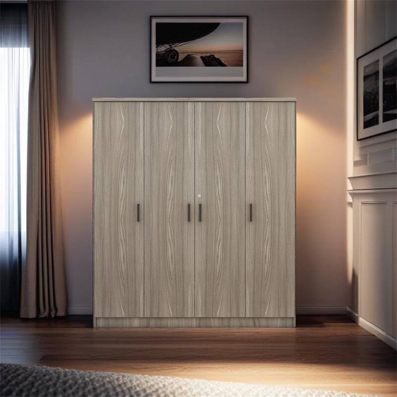 4-Door Wardrobe with 1 Drawer - Grey