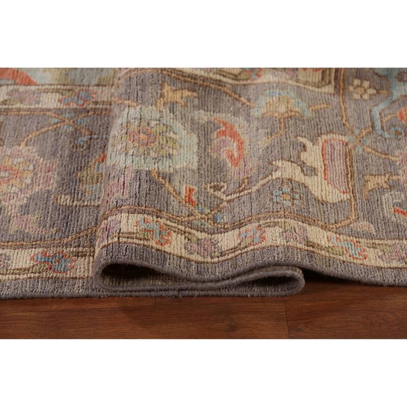 Vegetable Dye Oushak Turkish Large Area Rug Handmade Grey Wool Carpet - 10'2"x 13'9"