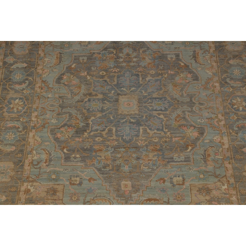 Hand Knotted Oriental 100% Wool Carpet Transitional Medallion Navy Blue & Blues Oushak Area Rug - 9' 9'' X 8' 3''