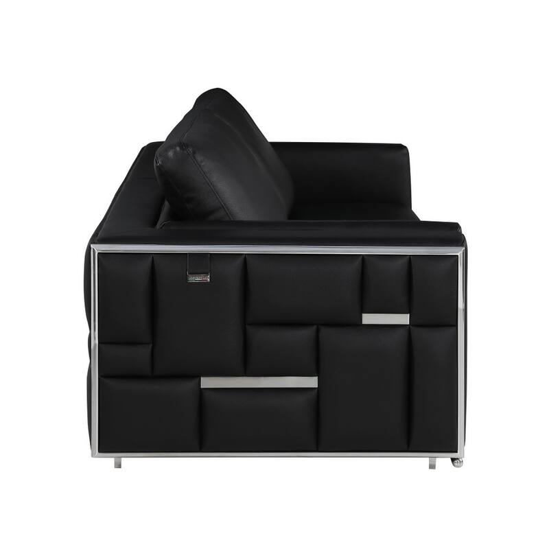 HomeRoots Two Piece Indoor Black Italian Leather Four Person Seating Set