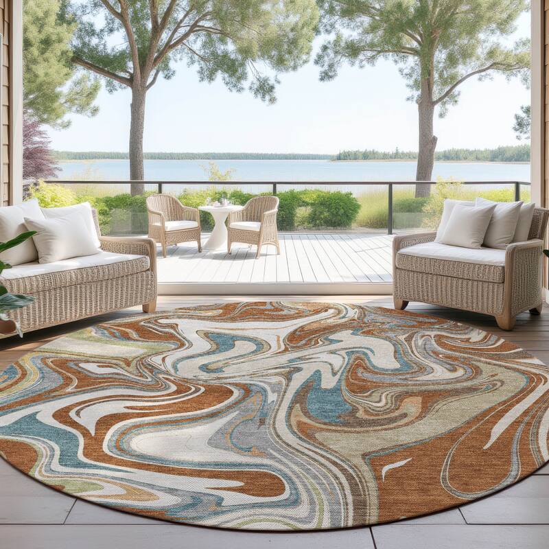 Machine Washable Indoor/ Outdoor Contemproary Fusion Chantille Rug - Paprika - 8' x 8'
