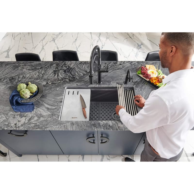Ruvati 33-inch Undermount Workstation Granite Composite Kitchen Sink Matte Black - - 33" x 18-1/2" - 33" x 18-1/2″