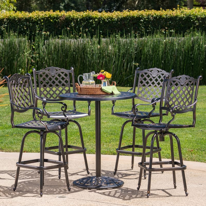 Arlana Outdoor 5-piece Aluminum Bar Set with Umbrella Hole by Christopher Knight Home - Copper