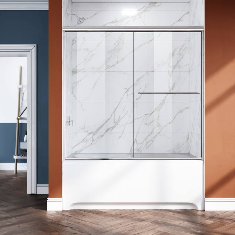 Elegant Double Slidng Shower Door 60 in.W x 57.4 in. H for Bathtub with 1/4 in. Tempered Glass in Chrome Finish