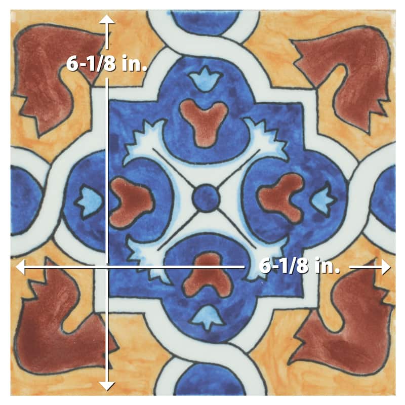 Merola Tile Provincial Deco Alhambra 6" x 6" Porcelain Wall Tile - (1 Tile)