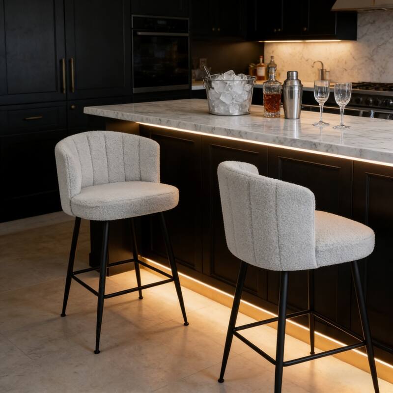 25.2" Upholstered Counter Height Barstools with Back, Modern Chairs Set for Kitchen Island