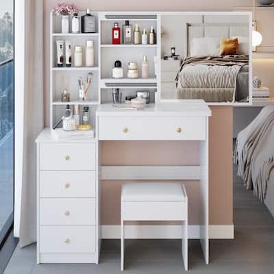 Vanity Dresser with Mirror and Stool Set Storage Drawers Luxury Furniture