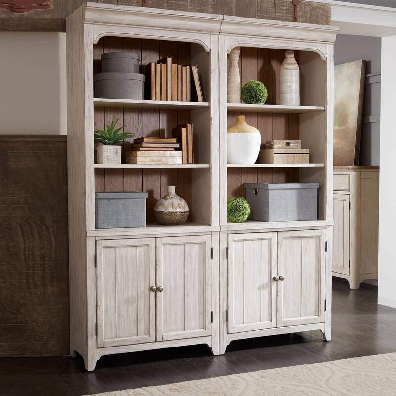 Farmhouse Reimagined Antique White with Chestnut Bookcase - Width 32" x Depth 16" x Height 78"