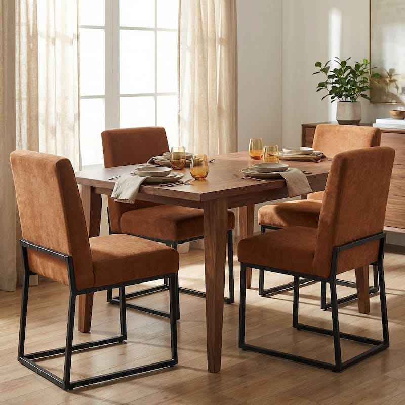 Mid Century Modern Dining Chair with Black Metal Legs