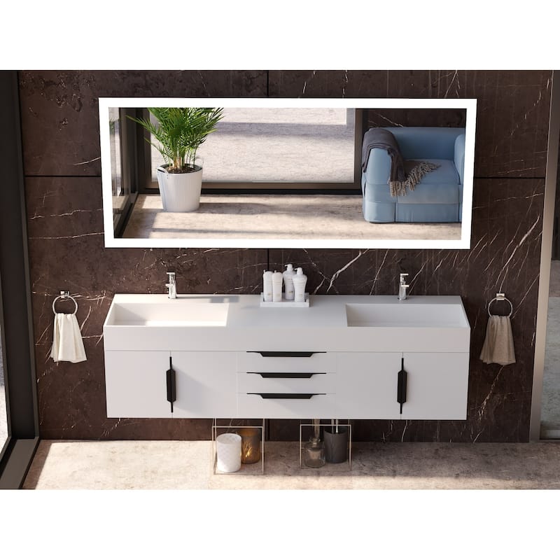 Amazon 72" Wall Mounted Bathroom Vanity Set w/ White Top