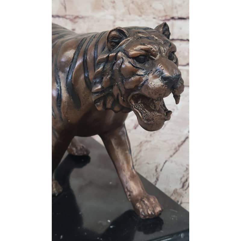Hot Cast Bronze Tiger Statue Sculpture Figure On Marble Base By Moigniez