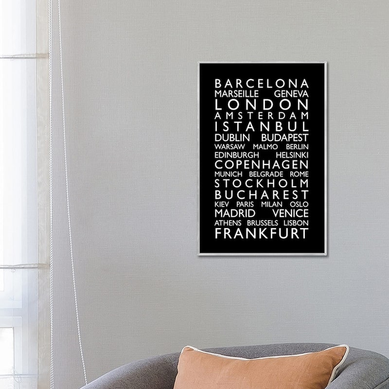 iCanvas "World Cities Bus Roll II" by Michael Tompsett Framed