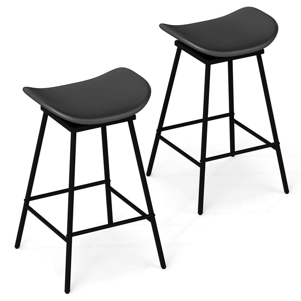 Costway Swivel Barstools Set of 2/4 Faux Leather Upholstered Backless - See Details