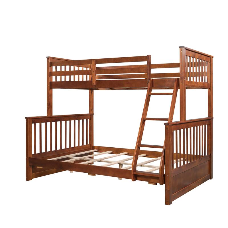 TwinOverFull Solid Pine Wood Bunk Bed with Ladders and Two Storage