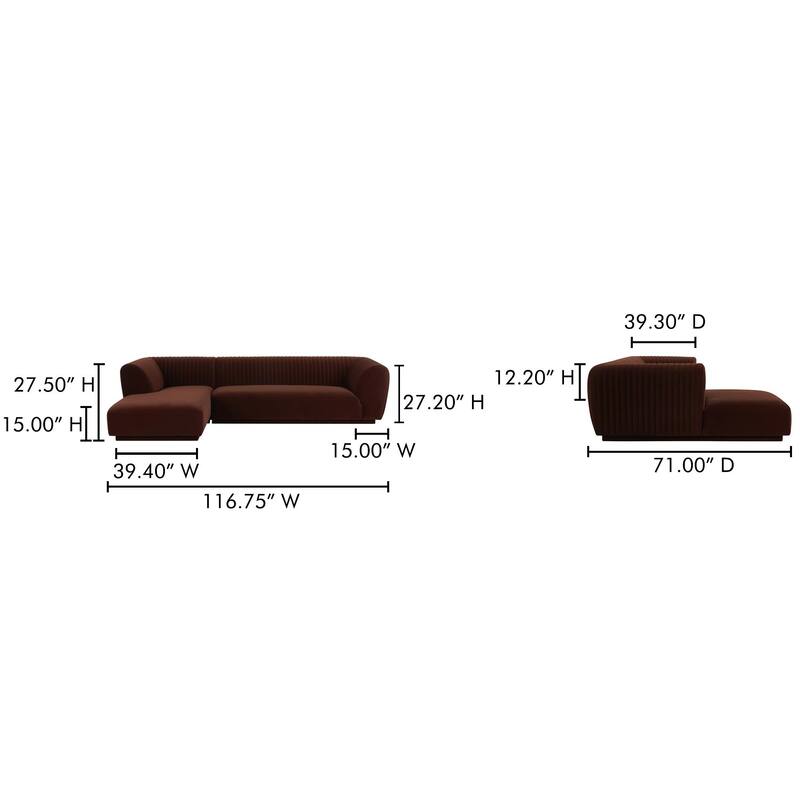 NADAAL STUDIOS Iona, Left Hand Facing Upholstered Sectional, Brown - 116.75 X 71 X 27.5