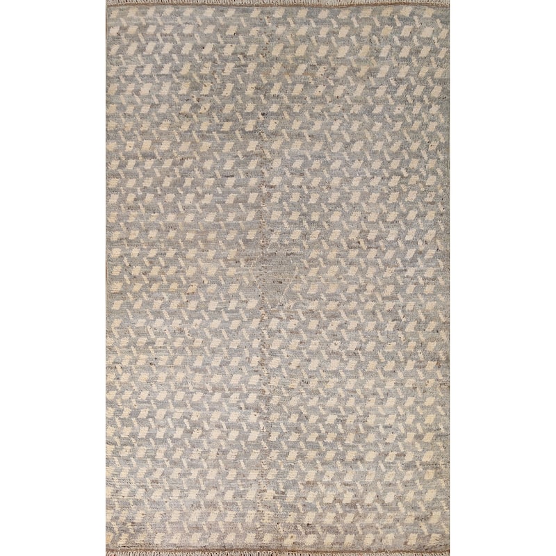 Hand Knotted Oriental 100% Wool Carpet Modern All-Over Greys & Charcoal Moroccan Area Rug - 7' 8'' X 5' 1''