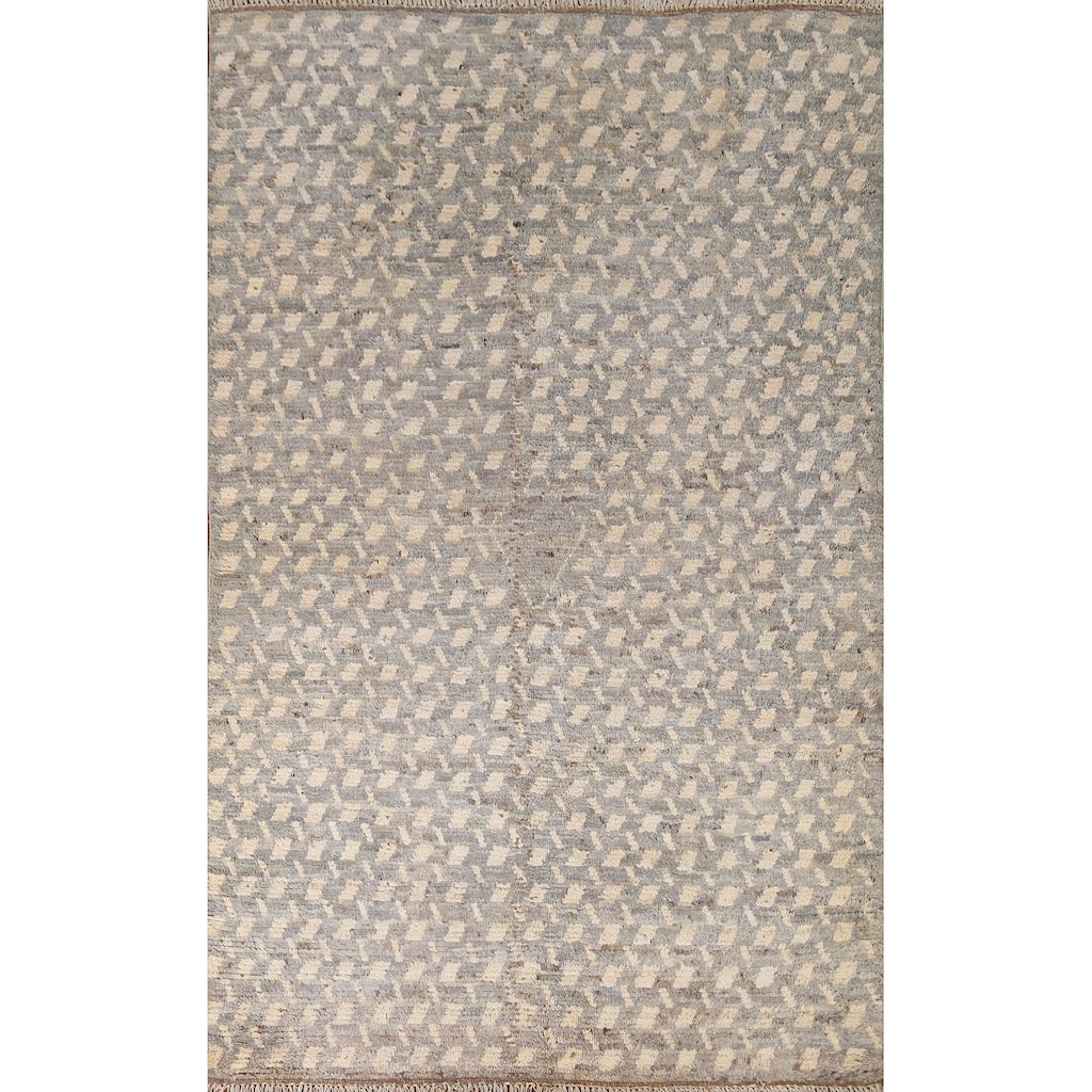 Hand Knotted Oriental 100% Wool Carpet Modern All-Over Greys & Charcoal Moroccan Area Rug - 7' 8'' X 5' 1''
