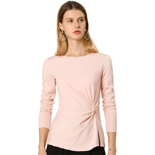 Women's Boat Neck Side Knot Tops Long Sleeve Blouse Shirt