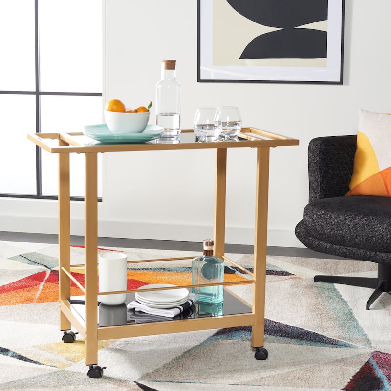 SAFAVIEH Home Collection Gaelle 2 Tier Bar Cart With Handles - 35" L x 16" W x 31" H