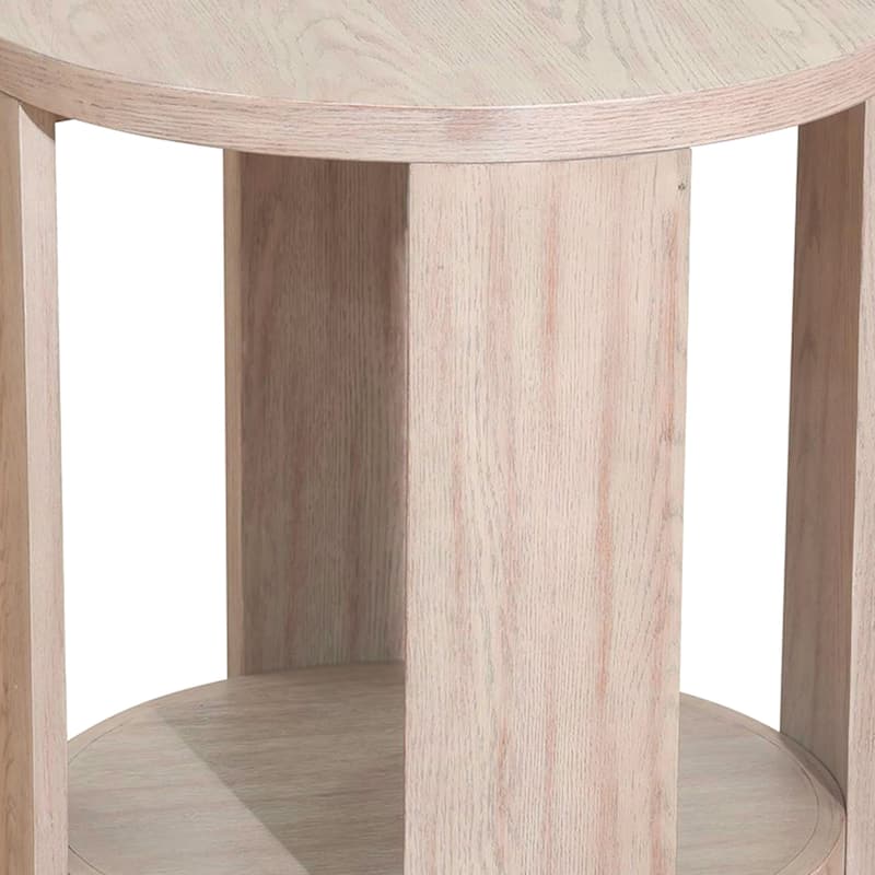 Cony Round End Table, Natural Oak Brown Wood, Caster Wheels, 24 Inch