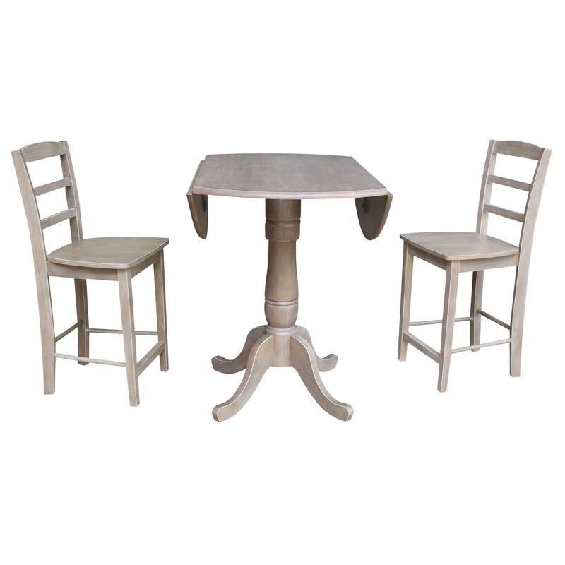 Round Pedestal Table Set with Stools - Kitchen Gathering Height Table, Bar Height Seating, Taupe Grey