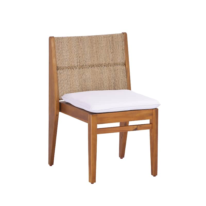 Christopher Knight Home - Modern Acacia Outdoor Dining Set with Cushioned Armless Chairs & 69" Dining Table with Umbrella Hole