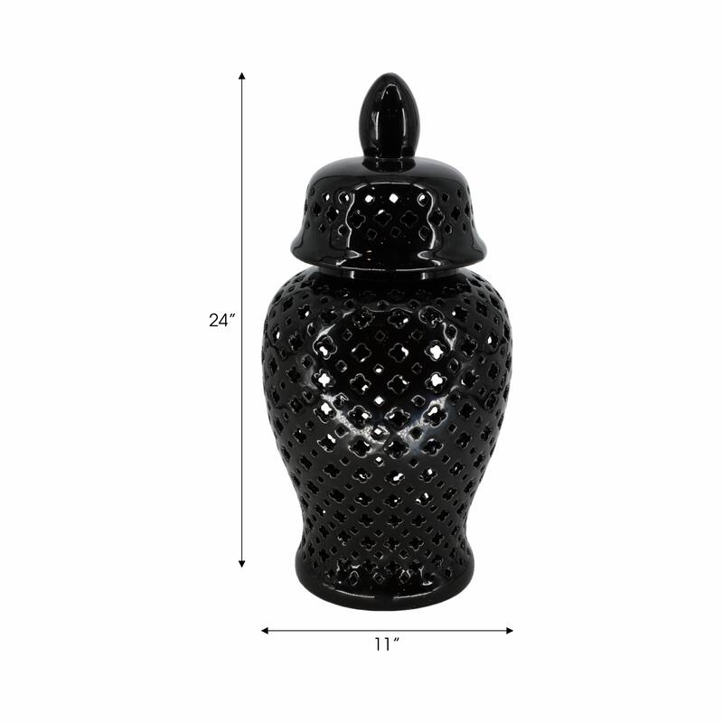 Modern Decorative Jar with Glossy Ceramic and Pierced Cutout Desig