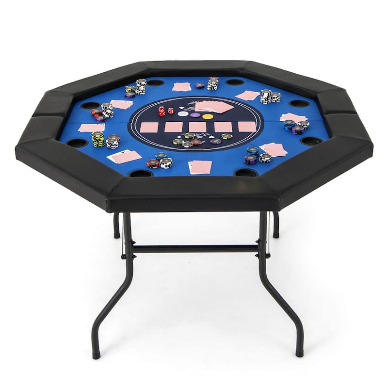 Costway 48" Foldable Poker Table for 8 Players Portable Blackjack - See Details - Blue