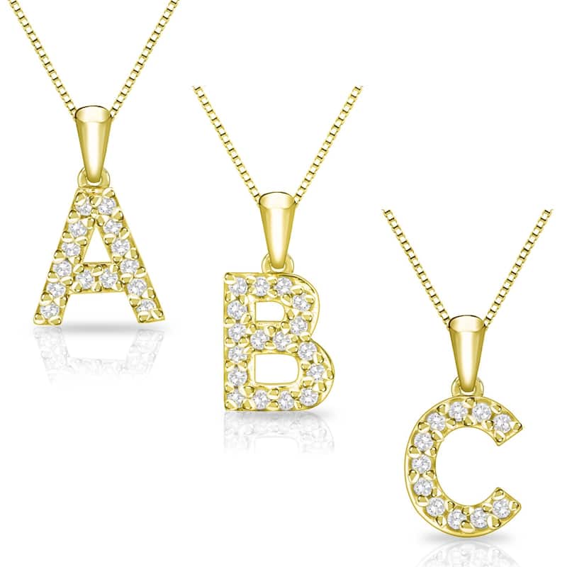 Auriya 14k Yellow Gold 1/10ct Pave Diamond Initial Necklace