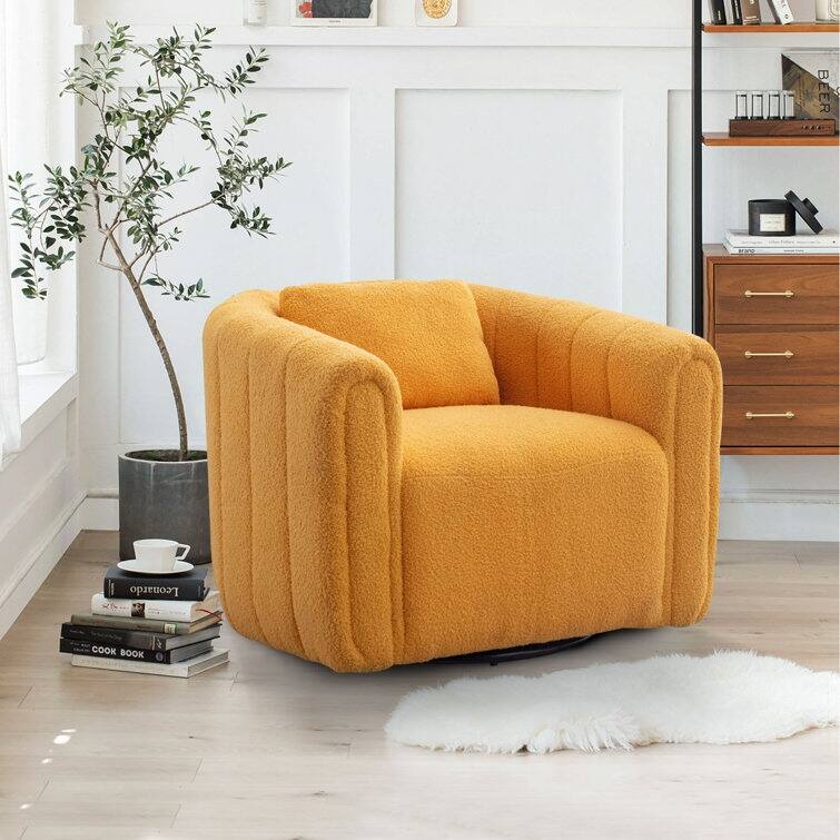 Ebello Oversize Velvet Swivel 360° Rotation Barrel Comfy Round Armchair With Pillow For Living Room Bedroom