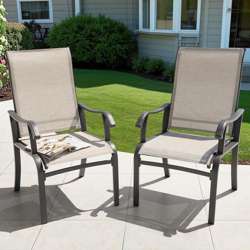 Outdoor 2-Piece Textilene Dining Chairs with Ergonomic Design, Beige - Grey