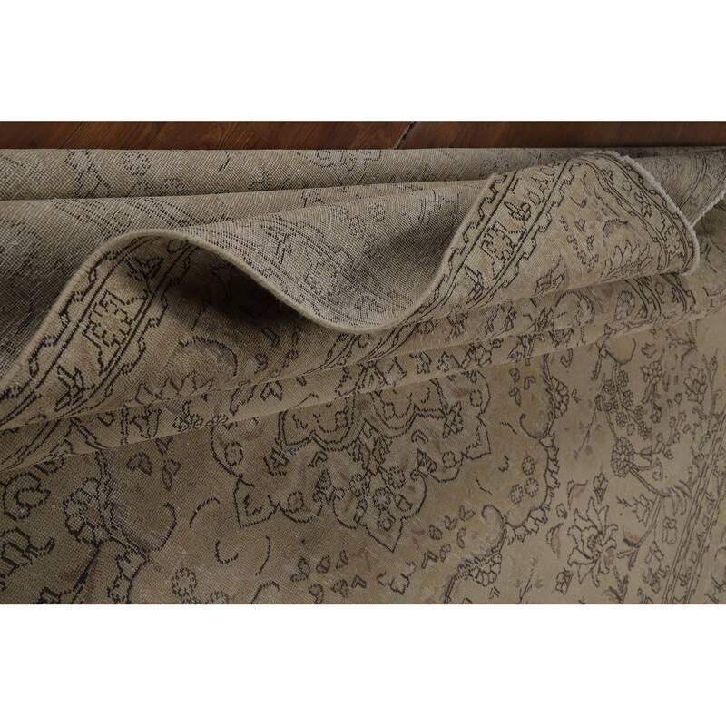 Floral Tabriz Persian Vintage Area Rug Handmade Beige Wool Carpet - 9'8" x 12'4"
