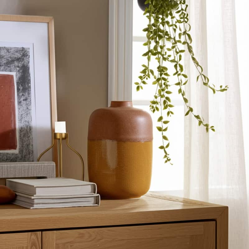 Ceramic Vase Trendy Tribeca Style with Floral Embossed Design