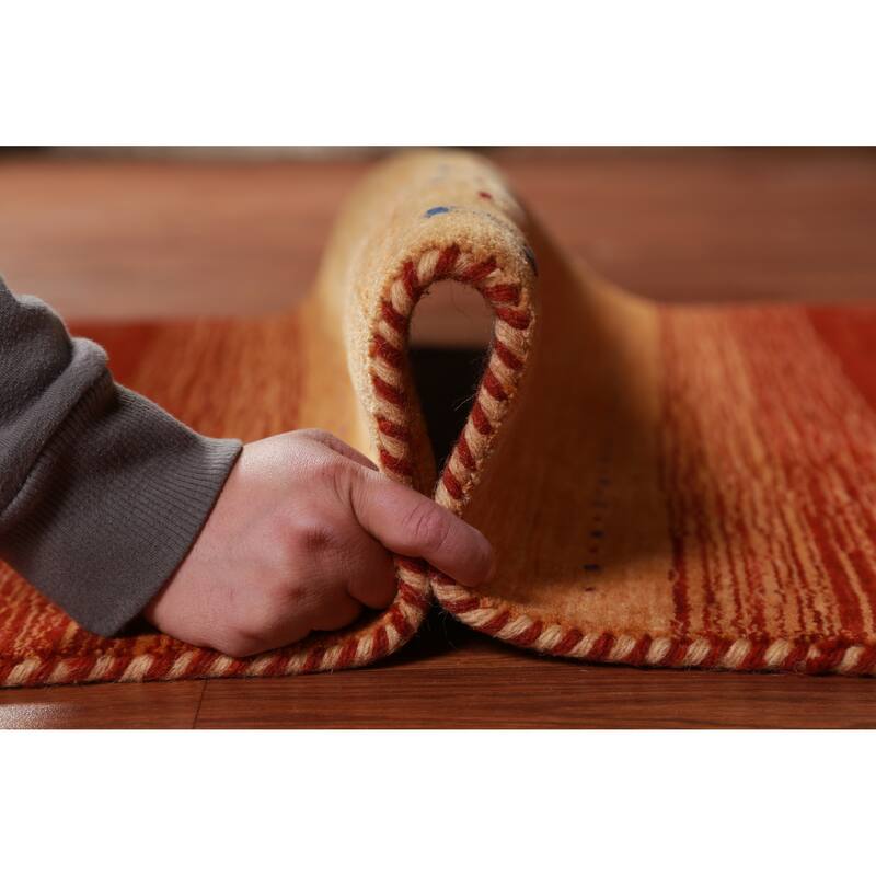 Hand Knotted Oriental 100% Wool Carpet Tribal Stripe Oranges & Rust Gabbeh Area Rug - 4' 10'' X 3' 1''