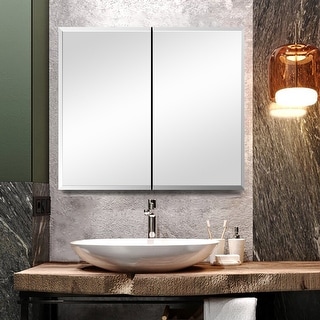 GIVINGTREE Boho Frameless Bathroom Medicine Cabinet with Beveled Mirror ...