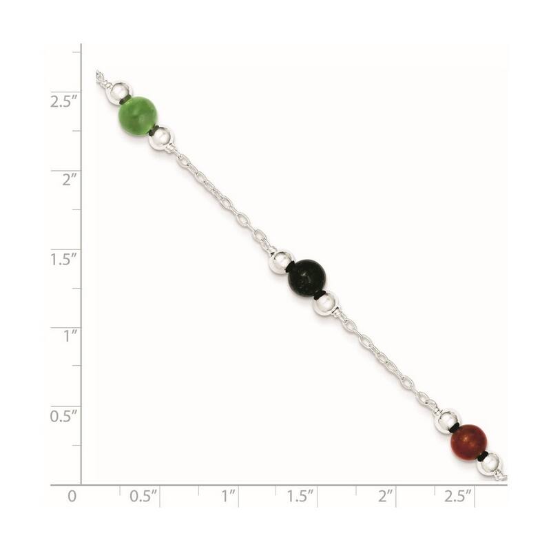 Curata 925 Sterling Silver Polished Multi Color Dyed Jade Anklet 9 Inch Spring Ring