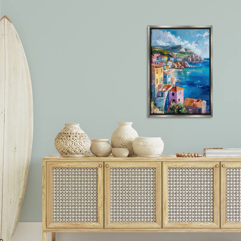 Stupell View Over Coastal Town Framed Floater Canvas Wall Art Design By LSR Design Studio