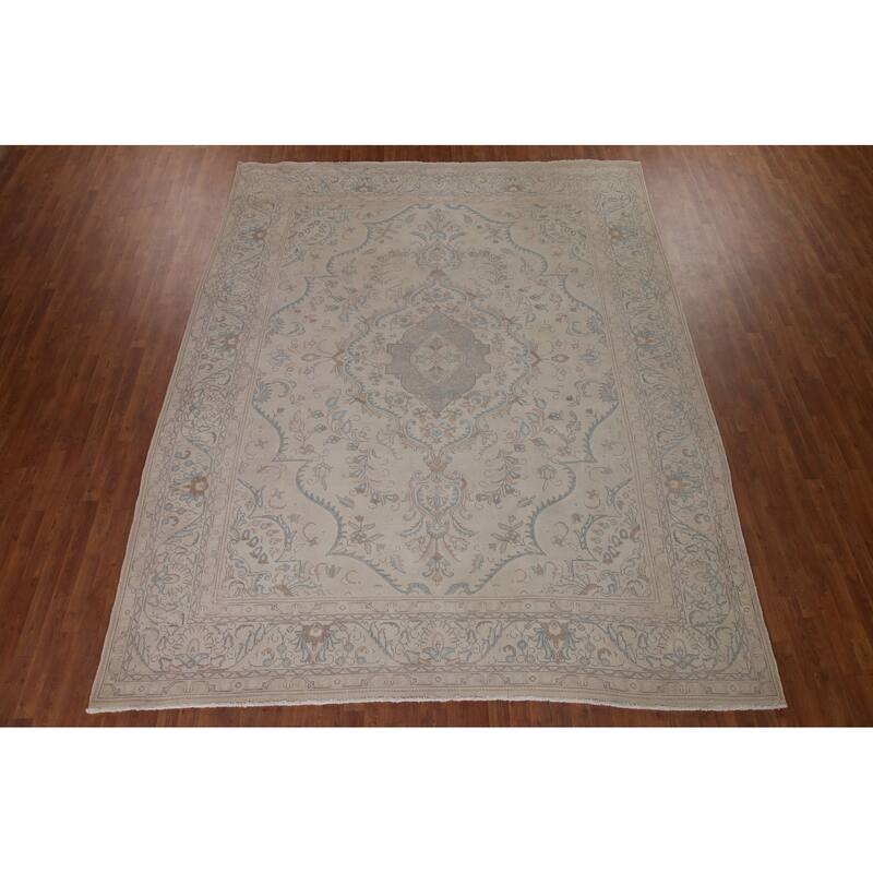 Hand-knotted Floral Distressed Tabriz Persian Rug Oriental Wool Carpet - 9'8" x 12'2"