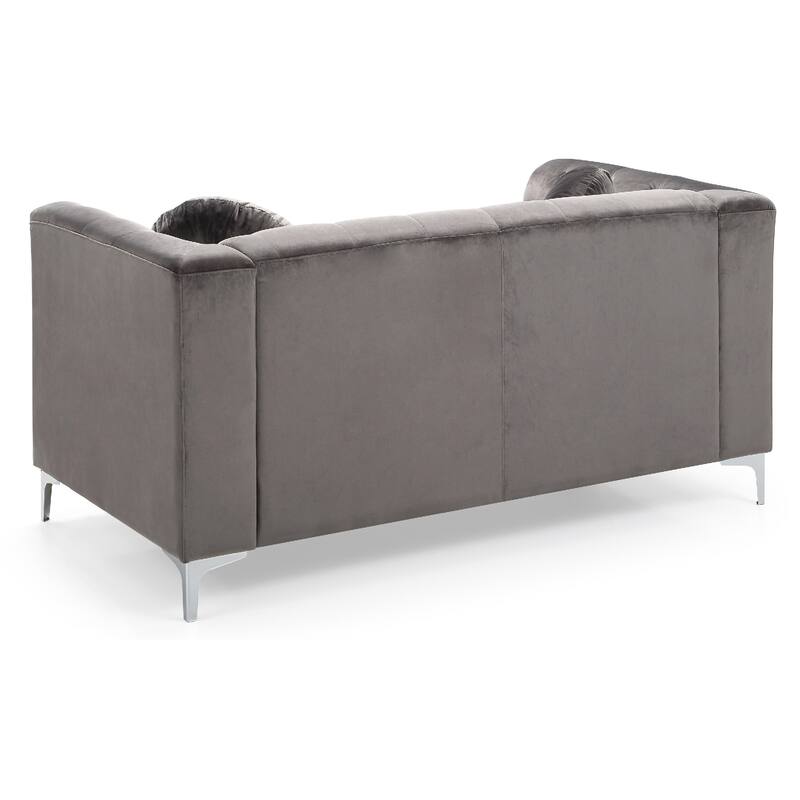 Velvet Button Tufted Loveseat with Throw Pillows - 62" - Dark Gray