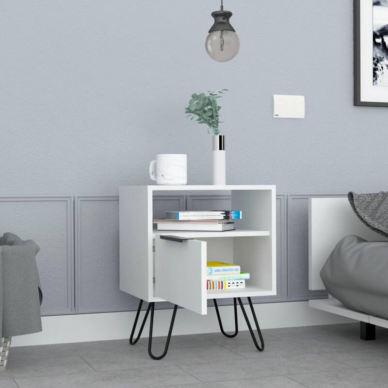 Nightstand 22"H,One Open Shelf,Single Door Cabient,Hairpin Legs,for Bedroom,Hallway,Nightstand Bedside Table Furniture